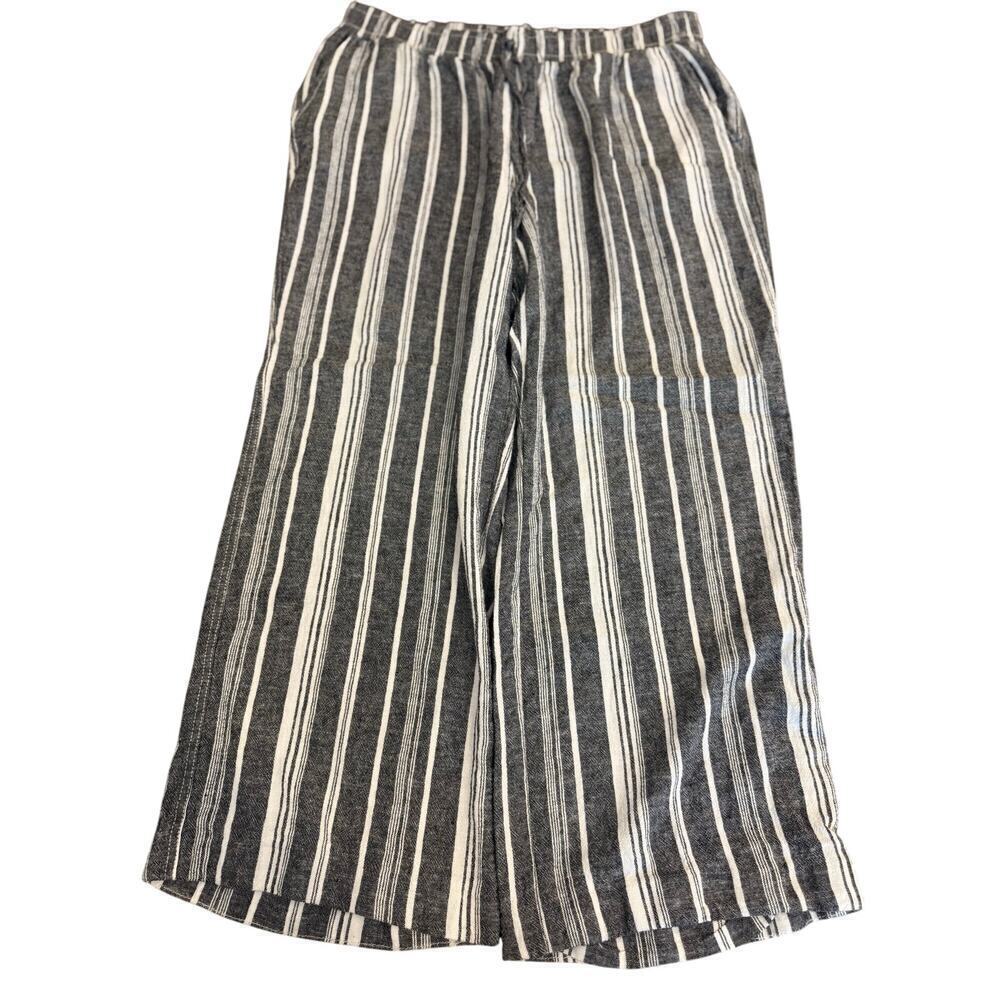 BRIGGS Black White Striped Linen Blend Loose Fit Pant Size XL